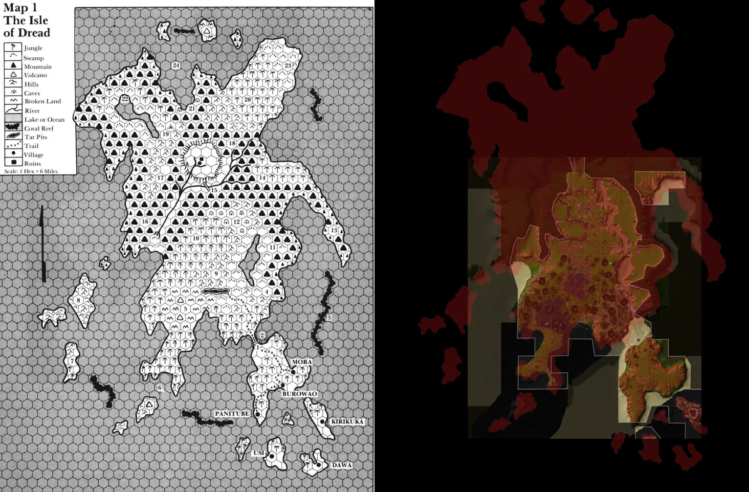 Isle of Dread map and heightmap overlay